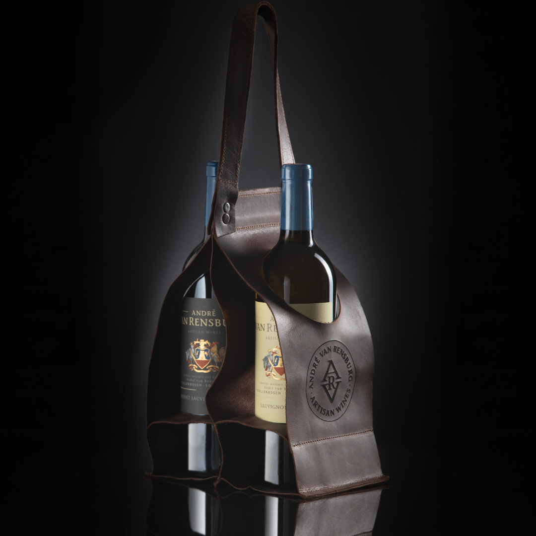 André van Rensburg Artisan Wines with Twin Bottle Leather Wine Caddy