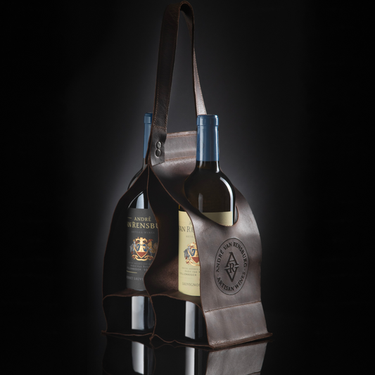 André van Rensburg Artisan Wines with Twin Bottle Leather Wine Caddy